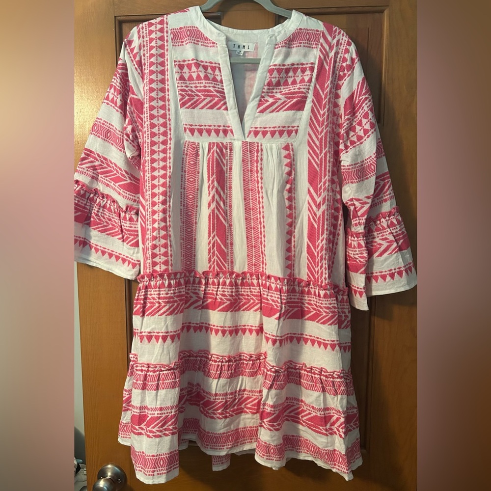 THML Pink and White Embroidered Boho Tunic